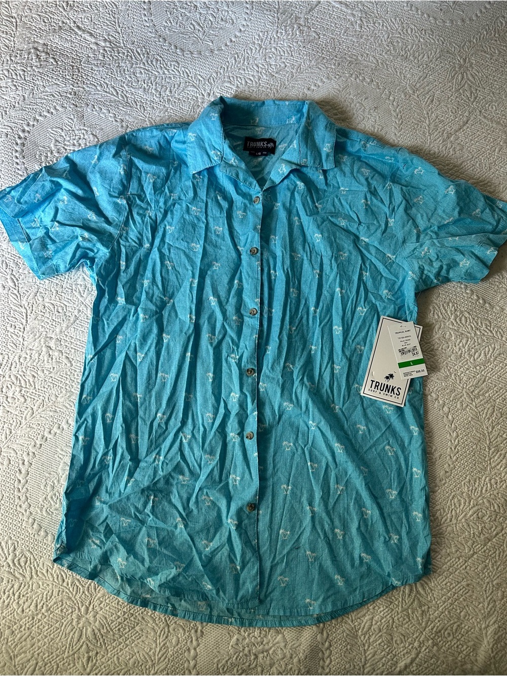 Men’s Short-Sleeve Casual Button-Up Shirt - Aqua Blue